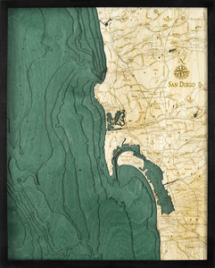 Map of San Diego, California 3-D Nautical Wood Chart