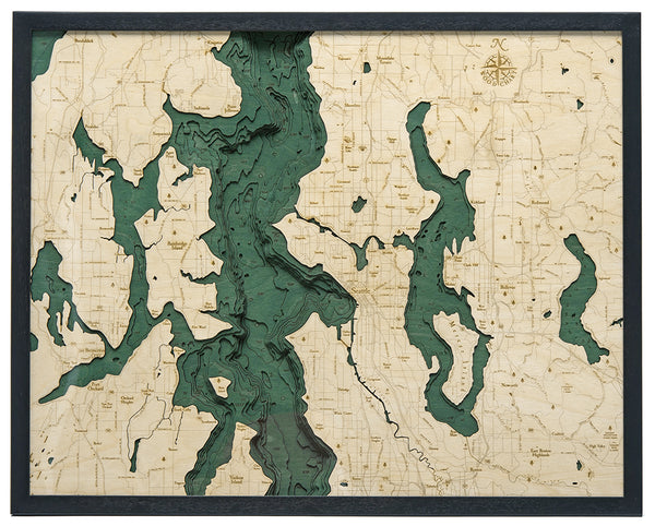 Map of Seattle 3-D Nautical Wood Chart