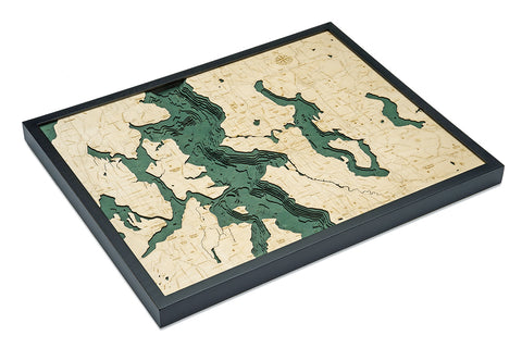 Map of Seattle 3-D Nautical Wood Chart in Dark Frame