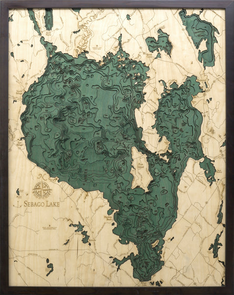 Map of Sebago Lake, Maine 3-D Nautical Wood Chart