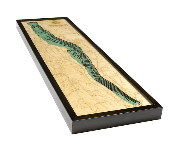 Map of Seneca Lake, New York 3-D Nautical Wood Chart in Dark Brown Frame
