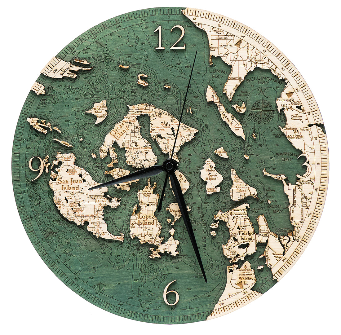 Map of San Juan Islands Wood Clock