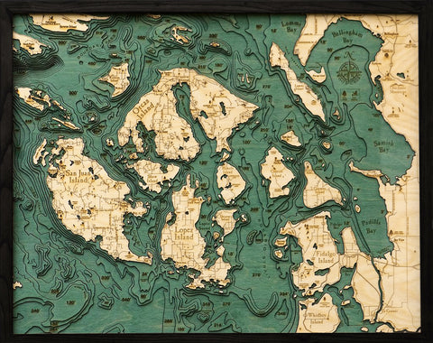 Map of San Juan Islands, Washington 3-D Nautical Wood Chart