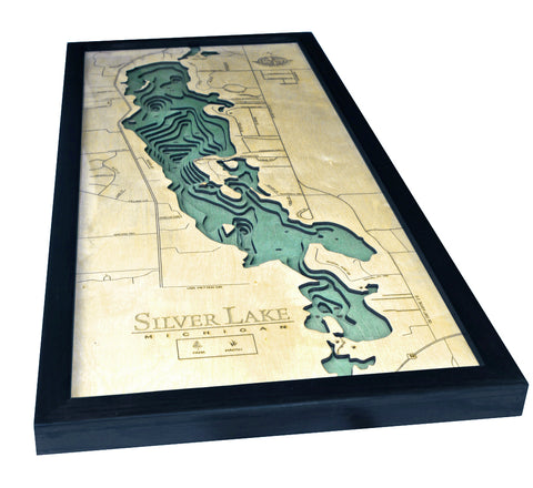 Map of Silver Lake in Michigan 3-D Nautical Wood Chart in Frame