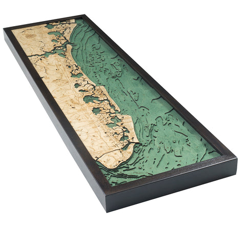 New Jersey South Shore Map 3-D Nautical Wood Chart in Dark Frame