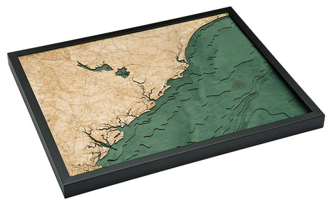 South Carolina Coast 3-D Nautical Wood Chart, Large, 24.5" x 31"