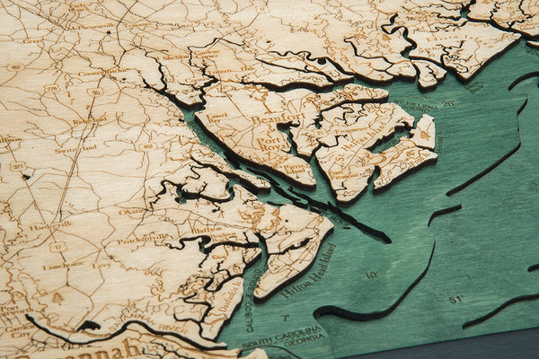 South Carolina Coast 3-D Nautical Wood Chart, Large, 24.5" x 31"