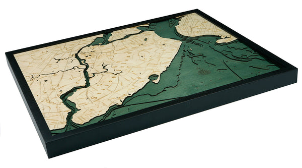 Framed Map of Staten Island, New York 3-D Nautical Wood Chart