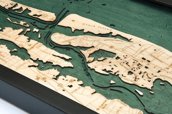 Topography Details on Map of St. Augustine Florida 3-D Nautical Wood Chart