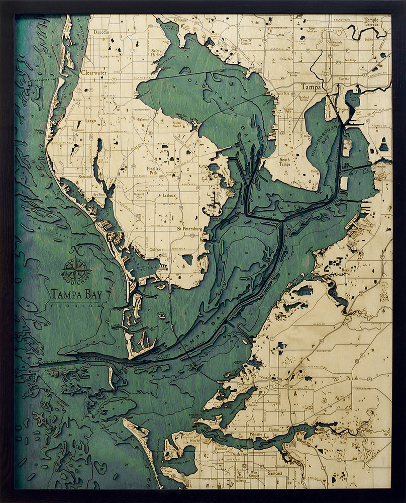 Map Tampa Bay, Florida 3-D Nautical Wood Chart