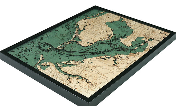Framed Map of Tampa Bay, Florida 3-D Nautical Wood Chart