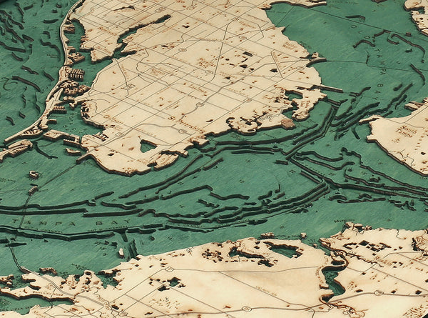 Topography Map of Tampa Bay, Florida 3-D Nautical Wood Chart