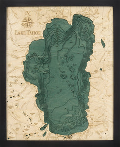 Lake Tahoe 3-D Nautical Wood Chart, Small, 16" x 20"