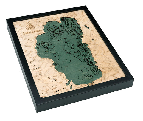 Lake Tahoe 3-D Nautical Wood Chart, Small, 16" x 20"