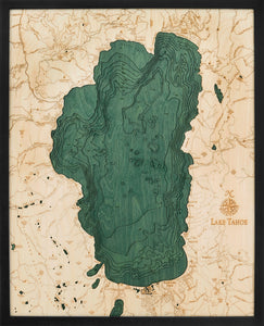 Lake Tahoe 3-D Nautical Wood Chart, Large, 24.5" x 31"