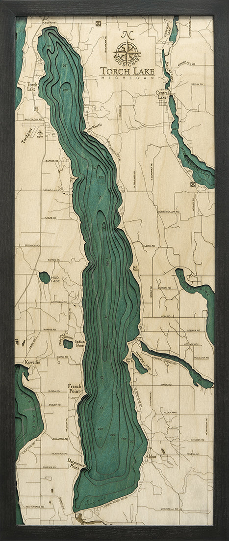 Map of Torch Lake, Michigan 3-D Nautical Wood Chart