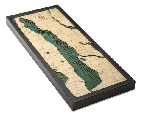 Map of Torch Lake, Michigan 3-D Nautical Wood Chart in Dark Frame