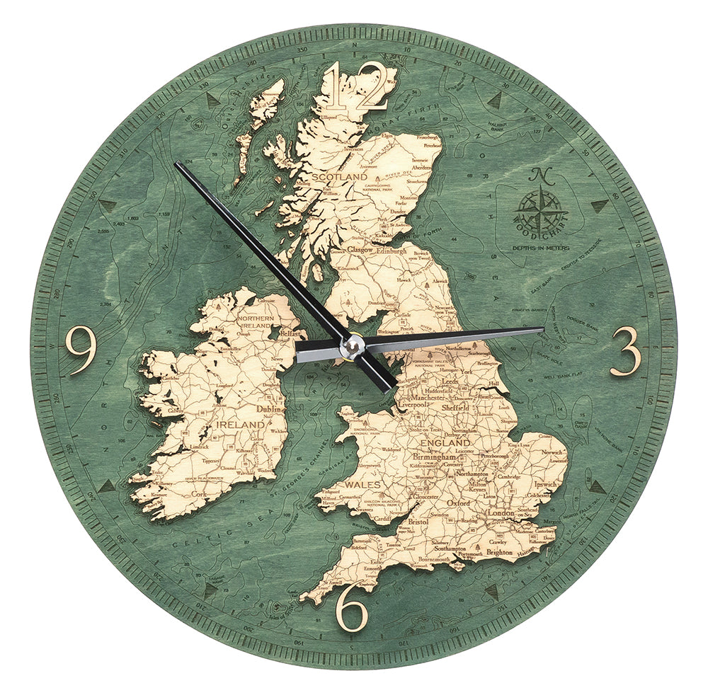 United Kingdom Map Wood Clock