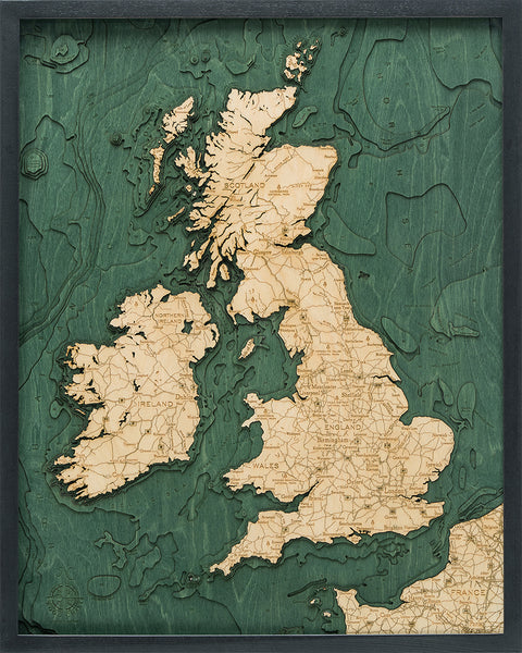 Map of United Kingdom 3-D Nautical Wood Chart