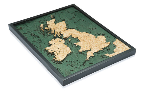 Framed United Kingdom Map 3-D Nautical Wood Chart