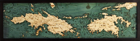 Map of St. Thomas / St. John, U.S. Virgin Islands 3-D Nautical Wood Chart