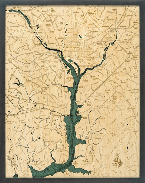 Map of Washington, D.C. 3-D Nautical Wood Chart