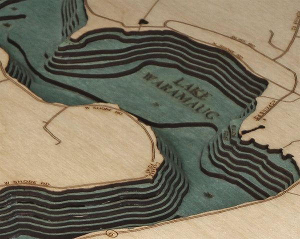 Lake Waramaug, Connecticut 3-D Nautical Wood Chart, Small, 16" x 20"