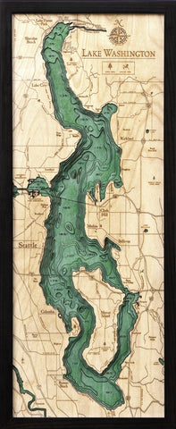 Lake Washington, Washington 3-D Nautical Wood Chart, Medium, 13.5 x 31"
