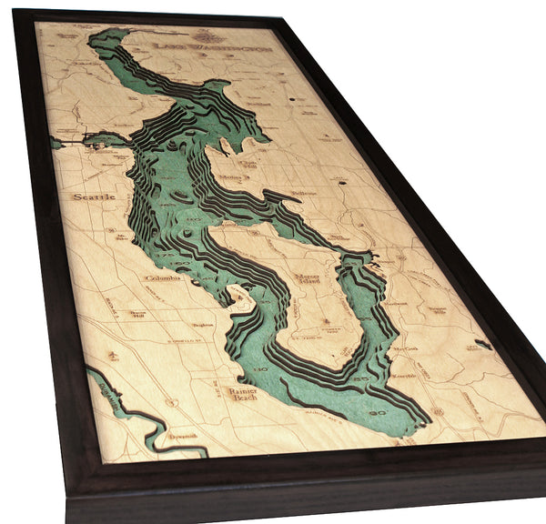 Lake Washington, Washington 3-D Nautical Wood Chart, Medium, 13.5 x 31"