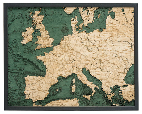 Map of Western Europe 3-D Nautical Wood Chart