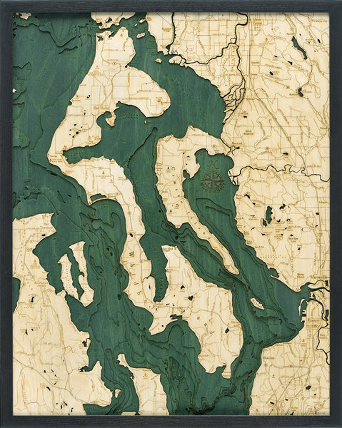 Map of Whidbey and Camano Islands 3-D Nautical Wood Chart