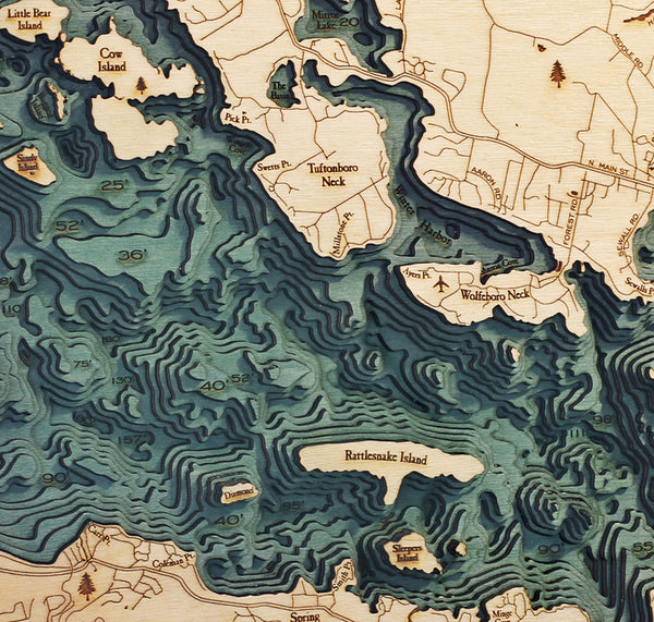 Lake Winnipesaukee, New Hampshire 3-D Nautical Wood Chart, Large, 24.5" x 31"