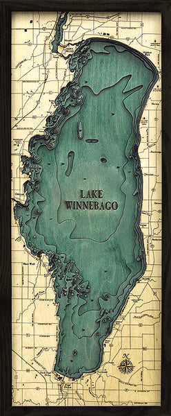 Lake Winnebago, Wisconsin 3-D Nautical Wood Chart, Medium, 13.5" x 31"