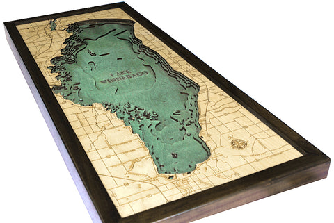 Lake Winnebago, Wisconsin 3-D Nautical Wood Chart, Medium, 13.5" x 31"