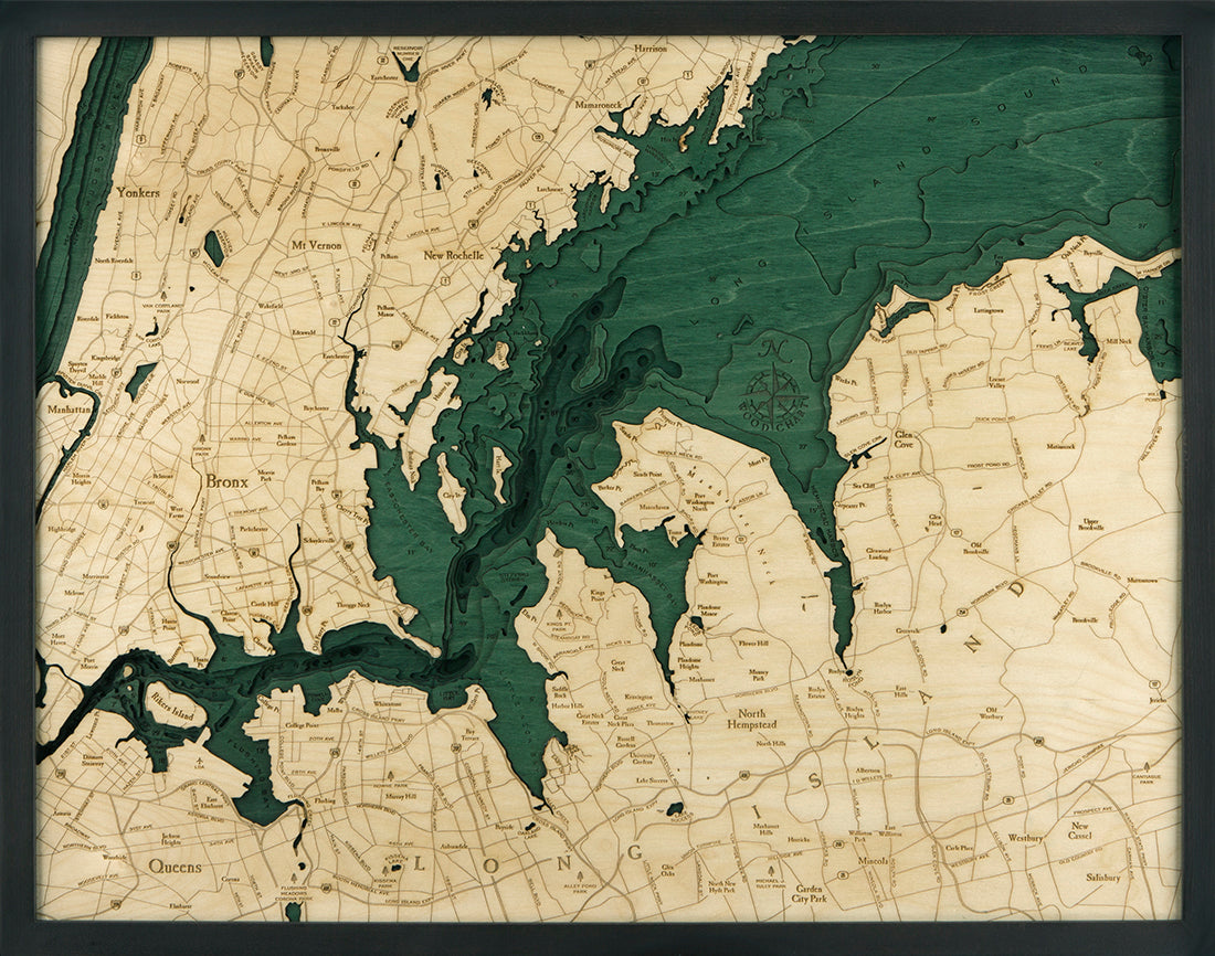 Map of West Long Island Sound 3-D Nautical Wood Chart