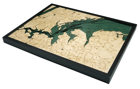 Framed Map of West Long Island Sound 3-D Nautical Wood Chart