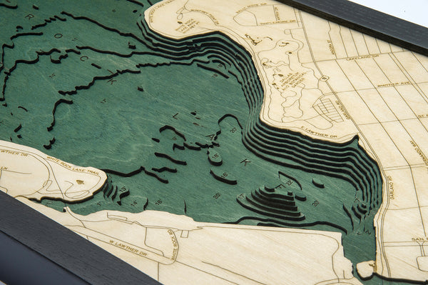 White Rock Lake, Texas 3-D Nautical Wood Chart, Medium, 13.5" x 31"