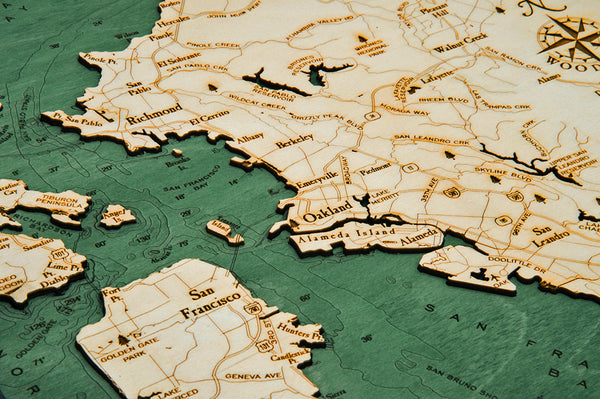 Wood Cut Details on Map of San Francisco Bay, California Single Layer Nautical Chart