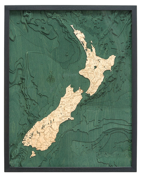 New Zealand Map 3-D Nautical Wood Chart