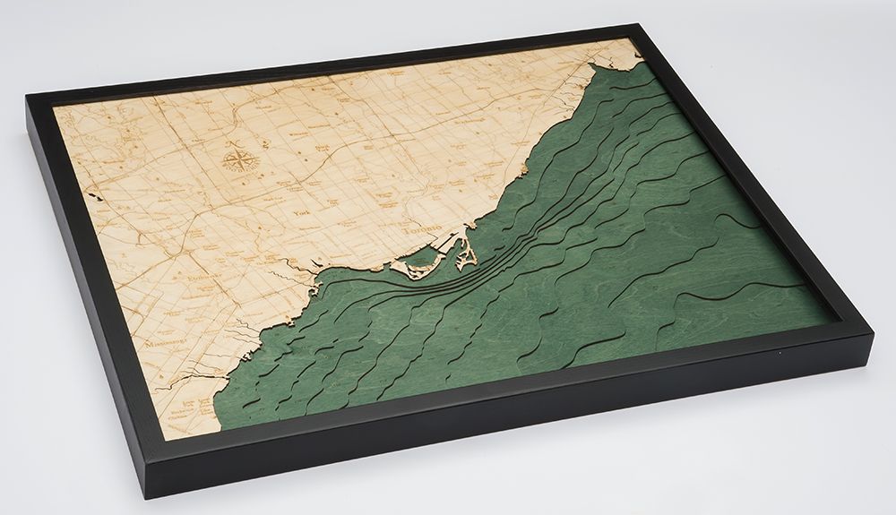 Framed Map of Toronto Canada  3-D Nautical Wood Chart